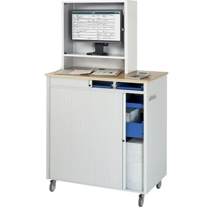 RAU, RAU Computer-Arbeitsplatz HxBxT 1820 x 1030 x 660 mm, mit Monitorgehäuse, fahrbar lichtgrau / enzianblau, RAU Computer-Arbeitsplatz, HxBxT 1810 x 1030 x 660 mm, mit Monitorgehäuse, fahrbar, lichtgrau / enzianblau