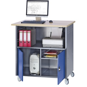 RAU, RAU PC-Tisch mit Mitteltrennwand, mit Fahrsatz anthrazit-metallic / enzianblau RAL 5010, RAU PC-Tisch, mit Mitteltrennwand, mit Fahrsatz, anthrazit-metallic / enzianblau RAL 5010