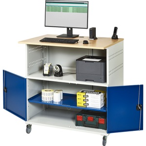 RAU, RAU PC-Tisch mit durchgehendem Fachboden, mit Fahrsatz lichtgrau RAL 7035 / enzianblau RAL 5010, RAU PC-Tisch, mit durchgehendem Fachboden, mit Fahrsatz, lichtgrau RAL 7035 / enzianblau RAL 5010