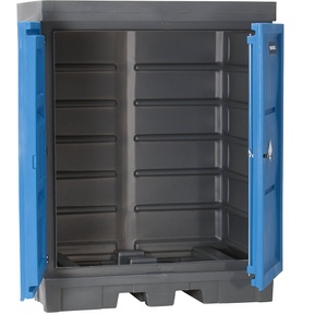 EUROKRAFT, EUROKRAFT PE-Gefahrstoffdepot mit Türen Auffangvolumen 250 l, für Fässer Außen-HxBxT 1980 x 1560 x 1080 mm, eurokraft pro PE-Gefahrstoffdepot mit Türen, für 2 x 200-l-Fässer, Auffangvolumen 250 l