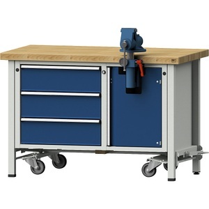 ANKE, ANKE Kompaktwerkbank, fahrbar, fahrbar, mit 3 Schubladen und Schraubstock, Breite 1270 mm, ANKE Kompaktwerkbank, fahrbar, fahrbar, mit 3 Schubladen und Schraubstock, Breite 1270 mm