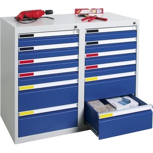 undefined, Schubladenschrank Breite 1000 mm, 12 Schubladen lichtgrau / enzianblau, Schubladenschrank, Breite 1000 mm, 12 Schubladen, lichtgrau / enzianblau