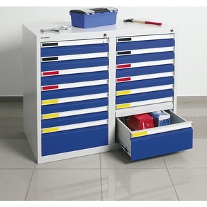 undefined, Schubladenschrank Breite 1000 mm, 14 Schubladen lichtgrau / enzianblau, Schubladenschrank, Breite 1000 mm, 14 Schubladen, lichtgrau / enzianblau