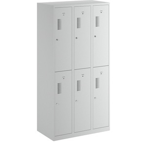 QUIPO, QUIPO Spind, 6 Abteile, Breite 900 mm HxT 1800 x 500 mm Türfarbe Lichtgrau, Korpus lichtgrau, eurokraft basic Garderobenspind Amsterdam, doppelstöckig, 3 Abteile, Breite 900 mm, 6 Fächer, lichtgrau