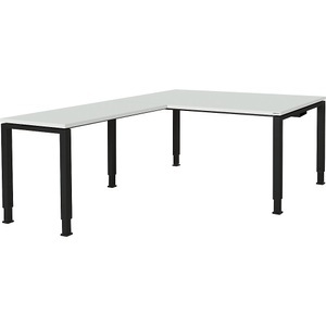 mauser, mauser Schreibtisch, verkettet, Fußform Quadrat-/Rechteckrohr HxBxT 650 - 850 x 1600 x 900 mm, Winkelansatz links (Breite 1000 mm) Platte lichtgrau, Gestell, mauser Schreibtisch, verkettet, Fußform Quadrat-/Rechteckrohr, HxBxT 650 - 850 x 1600 x 900 mm, Winkelansatz links (Breite 1000 mm), Platte lichtgrau, Gestell anthrazitgrau