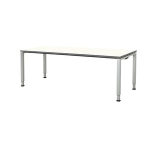 mauser, mauser Rechtecktisch, Fußform Quadratrohr HxBxT 650 - 850 x 2000 x 800 mm, Platte melaminharzbeschichtet Platte weiß, Gestell alufarben, mauser Rechtecktisch, Fußform Quadratrohr, HxBxT 650 - 850 x 2000 x 800 mm, Platte melaminharzbeschichtet, Platte weiß, Gestell alufarben