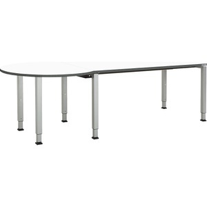 mauser, mauser Rechtecktisch BxT 1600 x 800 mm, Ballonansatz links Platte weiß, Gestell alusilber, mauser Rechtecktisch, BxT 1600 x 800 mm, Ballonansatz links, Platte weiß, Gestell alusilber