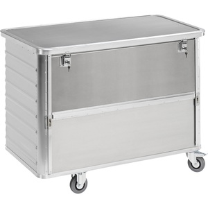 undefined, Alu-Kastenwagen, absenkbare Seitenwand mit Deckel, abschließbar Volumen 650 l, Alu-Kastenwagen mit halb absenkbarer Wand, 650 Liter, mit Deckel + Schloss