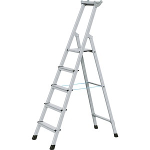 Zarges, ZARGES Profi-Stufenleiter, einseitig begehbar Aluminium eloxiert, mit Werkzeugablage, für Handwerk und Industrie 5 Stufen inkl. Plattform, ZARGES Profi-Stufenleiter, einseitig begehbar, Aluminium eloxiert, mit Werkzeugablage, für Handwerk und Industrie, 5 Stufen inkl. Plattform