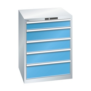 Lista, Lista Schubladenschrank, 5 Schubladen BxTxH 717 x 725 x 850 mm lichtgrau / lichtblau, Schubladentraglast 75 kg, LISTA Schubladenschrank, 5 Schubladen, BxTxH 717 x 725 x 850 mm, lichtgrau / lichtblau, Schubladentraglast 75 kg