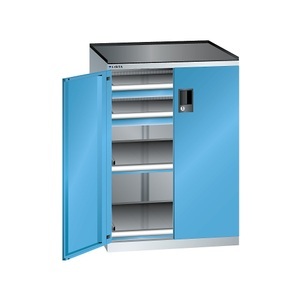 Lista, Lista Schubladenschrank mit Flügeltüren Höhe 1020 mm, 2 Böden, 2 Schubladen, Traglast 75 kg lichtgrau / lichtblau, LISTA Schubladenschrank mit Flügeltüren, Höhe 1020 mm, 2 Böden, 2 Schubladen, Traglast 75 kg, lichtgrau / lichtblau