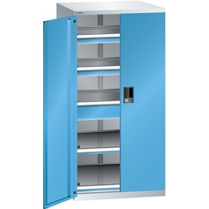 Lista, Lista Schubladenschrank mit Flügeltüren Höhe 1450 mm, 2 Böden, 3 Schubladen, Traglast 200 kg lichtgrau / lichtblau, LISTA Schubladenschrank mit Flügeltüren, Höhe 1450 mm, 2 Böden, 3 Schubladen, Traglast 200 kg, lichtgrau / lichtblau