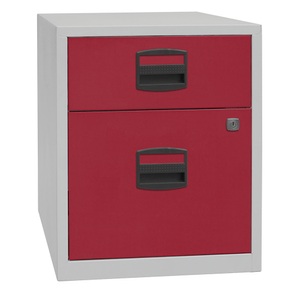Bisley, BISLEY Mobiler Beistellschrank PFA 1 Schublade, 1 Hängeregistratur lichtgrau / kardinalrot, BISLEY Schubladenschrank mit Materialschub + Hängeregistratur, lichtgraug/kardinalrot