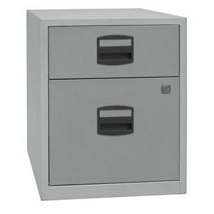 Bisley, BISLEY Mobiler Beistellschrank PFA 1 Schublade, 1 Hängeregistratur silber, BISLEY Schubladenschrank mit Materialschub + Hängeregistratur, silber