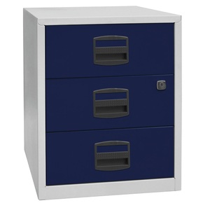 Bisley, BISLEY Mobiler Beistellschrank PFA 3 Universalschubladen lichtgrau / oxfordblau, BISLEY Schubladenschrank mit 3 Materialschüben, grau/blau