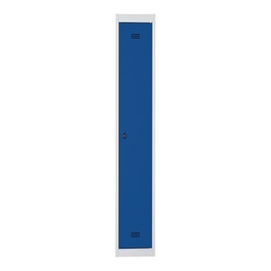 Wolf, Wolf Stahlspind, zerlegt 1 Abteil, Höhe 1700 mm, Breite 300 mm, 1 Hutboden, 1 Kleiderstange Anbauelement, lichtgrau / enzianblau, Wolf Stahlspind Hamburg, 1 Abteil, Breite 300 mm, Anbauelement, lichtgrau / enzianblau