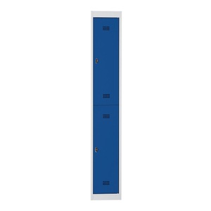 Wolf, Wolf Stahlspind, zerlegt 2 Abteile, Höhe 840 mm, Breite 300 mm, 1 Kleiderstange Anbauelement, lichtgrau / enzianblau, Wolf Doppelstock-Spind Hamburg, 1 Abteil, Breite 300 mm, Anbauelement, lichtgrau / enzianblau