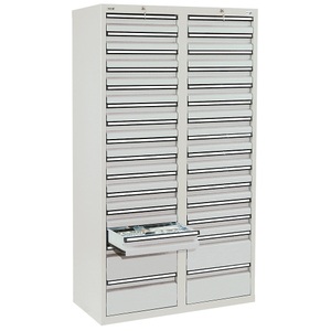 undefined, Schubladenschrank HxBxT 1800 x 1000 x 500 mm, 26 Schubladen 100 mm, 4 Schubladen 200 mm hoch Korpus und Schubladen grau, stumpf® Schubladenschrank, Schubladen 26x100 + 4x200 mm, HxBxT 1.800 x 1.000 x 500 mm, lichtgrau
