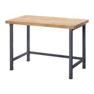 EUROKRAFT, EUROKRAFT Werkbank, höhenverstellbar, mit Buchemassivplatte ohne Unterbau Breite 2000 mm, Gestell anthrazit-metallic, eurokraft pro Höhenverstellbare Werkbank, Gestellbauweise, ohne Unterbau, Breite 2000 mm, Gestell anthrazit-metallic