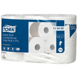 undefined, Toilettenpapier, Standard-Haushaltsrolle Tissue, 4-lagig, superhochweiß, VE 42 Rollen à 150 Blatt ab 6 VE, Tork Premium Toilettenpapier T4 4-lagig 110405 42 Rollen à 153 Blatt