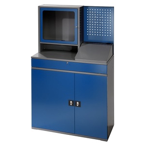 RAU, RAU Computer-Arbeitsstation Monitorgehäuse, 2 Ausziehböden Breite 1100 mm, anthrazit / enzianblau, RAU Computer-Arbeitsstation, Monitorgehäuse, 2 Ausziehböden, Breite 1100 mm, anthrazit / enzianblau