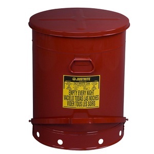 Justrite, Justrite Sicherheits-Entsorgungsbehälter aus Stahlblech rund, mit Fußpedal Inhalt 80 l, Justrite Sicherheits-Entsorgungsbehälter aus Stahlblech, rund, mit Fußpedal, Volumen 80 l