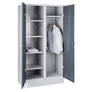 Wolf, Wolf Stahlschrank Lagerschrank breit, mit Sockel Türen blaugrau RAL 7031, Korpus lichtgrau RAL 7035, Wolf Stahlschrank, Lagerschrank, Türen blaugrau RAL 7031, Korpus lichtgrau RAL 7035