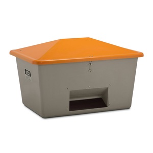 CEMO, CEMO Streugutbehälter aus GfK Volumen 1100 l, mit Entnahmeöffnung Behälter grau, CEMO Streugutbehälter mit Entnahmeöffnung, grau/orange, 1.100 Liter
