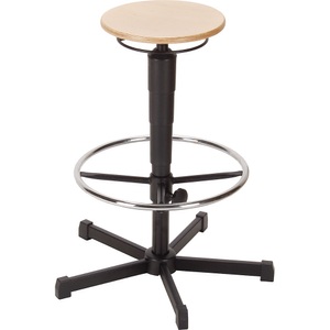 Mey, mey Arbeitsdrehhocker, Gasfeder-Höhenverstellung Ringauslösung, Sitz aus Buchenschichtholz mit Gleitern und Fußring, Hocker Allround, Sitz aus Buche, Sitzhöhe 525-775 mm, Stahlbasis, Bodengleiter, Fussring