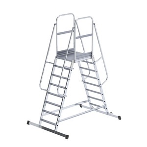 EUROKRAFT, EUROKRAFT Alu-Podestleiter beidseitig begehbar, fahrbar 2 x 8 Stufen, eurokraft pro Alu-Podestleiter, beidseitig begehbar, fahrbar, 2 x 8 Stufen