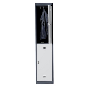 Wolf, Wolf Stahlspind, zerlegt 2 Abteile, Höhe 840 mm, Breite 400 mm, 1 Kleiderstange Anbauelement, anthrazitgrau / lichtgrau, Wolf Doppelstock-Spind Hamburg, 1 Abteil, Breite 400 mm, Anbauelement, anthrazitgrau / lichtgrau