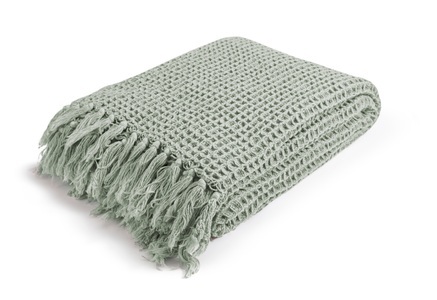 Magma-Heimtex, Magma Heimtex Wohndecke »Waffle«, mit langen Fransen, Waffle Salbei 130x170 cm