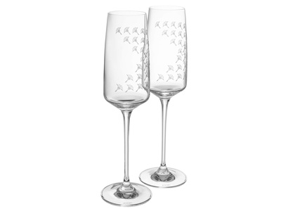 JOOP!, Champagnerglas Faded Cornflower - 2er Set, Faded Cornflower, Weiss Matt