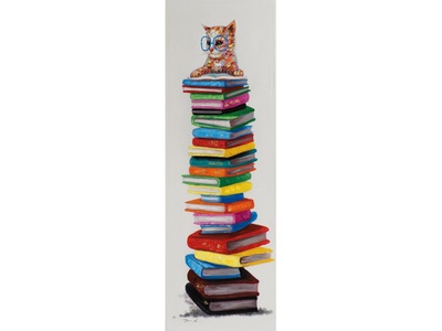 Schubiger, Schubiger Bild Intellektuelle Katze, Katze Auf Einem Bücherstapel