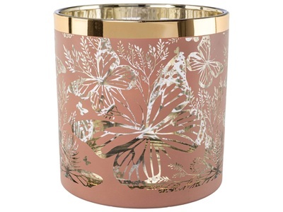 Schubiger, Windlicht Butterflies Braun, mit Goldrand H: 15 cm, Butterflies Braun, mit Goldrand H: 15 cm