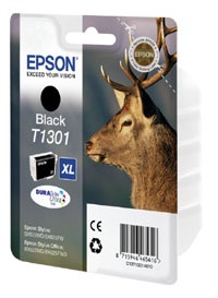 Epson, Original Tintenpatrone schwarz Epson T1301, C13T130140, Epson E130 Druckerpatronen XL bk - Epson T1301 bk, C13T13014010 für z.B. Epson Stylus Office BX 925 FWD, Epson Stylus Office B 42 WD