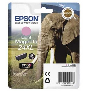 Epson, Original Tintenpatrone XL light magenta Epson No. 24XL lm, T2436, Epson E24XLlm Druckerpatronen XL mali - Epson No. 24XL lm, C13T24364010 für z.B. Epson Expression Photo XP -55, Epson Expression Photo XP -750