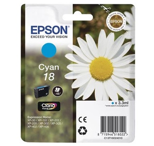 Epson, Original Tintenpatrone cyan Epson No. 18 c, T18024, Epson E18c Druckerpatronen cy - Epson No. 18 c, C13T18024010 für z.B. Epson Expression Home XP -100, Epson Expression Home XP -102