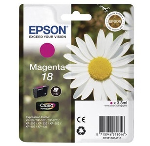 Epson, Original Tintenpatrone magenta Epson No. 18 m, T18034, Epson E18m Druckerpatronen ma - Epson No. 18 m, C13T18034010 für z.B. Epson Expression Home XP -100, Epson Expression Home XP -102