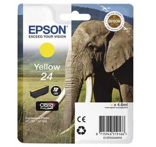 Epson, Original Tintenpatrone gelb Epson No. 24 y, T2424, Epson E24y Druckerpatronen ye - Epson No. 24 y, C13T24244010 für z.B. Epson Expression Photo XP -55, Epson Expression Photo XP -750