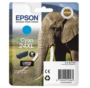 Epson, Original Tintenpatrone XL cyan Epson No. 24XL c, T2432, Epson E24XLc Druckerpatronen XL cy - Epson No. 24XL c, C13T24324010 für z.B. Epson Expression Photo XP -55, Epson Expression Photo XP -750