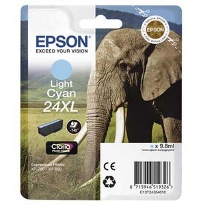 Epson, Original Tintenpatrone XL light cyan Epson No. 24XL lc, T2435, Epson E24XLlc Druckerpatronen XL cyli - Epson No. 24XL lc, C13T24354010 für z.B. Epson Expression Photo XP -55, Epson Expression Photo XP -750