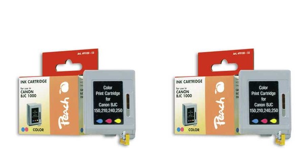 Peach, Peach Doppelpack Druckköpfe color kompatibel zu Canon, Apple BC-05 c, Peach C1/2/3/5 2 Druckköpfe 2*col ersetzt Canon, Apple BC-05C*2, 0885A002 für z.B. Apple Color Stylewriter 1500, Apple Stylewriter II , Canon IJ 310