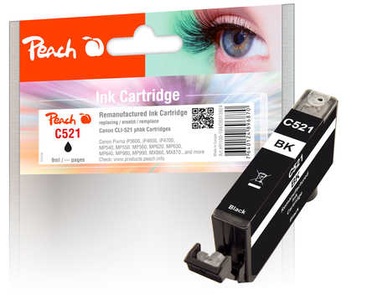 Peach, Peach Tintenpatrone foto schwarz kompatibel zu Canon CLI 521bk, Peach C521 BK Druckerpatrone XL bkph ersetzt Canon CLI-521BK, 2933B001 für z.B. Canon Pixma MP 620, Canon Pixma MP 560, Canon Pixma MX 870
