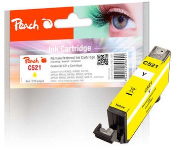 Peach, Peach Tintenpatrone gelb kompatibel zu Canon CLI 521y, Peach C521 Y Druckerpatrone XL ye ersetzt Canon CLI-521Y, 2936B001 für z.B. Canon Pixma MP 620, Canon Pixma MP 560, Canon Pixma MX 870