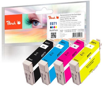 Peach, Peach Spar Pack Plus Tintenpatronen kompatibel zu Epson T0715, Peach E715 4 Druckerpatronen XL (bk, c/m/y) ersetzt Epson T0715, C13T07154010 für z.B. Epson Stylus DX 4400, Epson Stylus D 120, Epson Stylus D 78