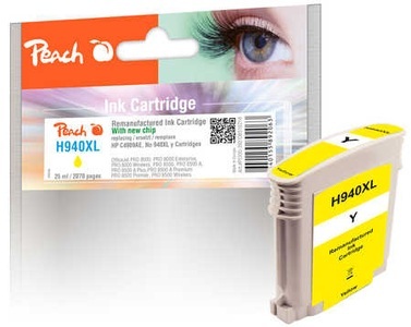 Peach, Peach Tintenpatrone gelb HC kompatibel zu HP No. 940XL, C4909AE, Peach HP 940 XLy Druckerpatrone XL ye ersetzt HP No. 940XL y, C4909AE für z.B. HP OfficeJet Pro 8000, HP OfficeJet Pro 8000 Enterprise