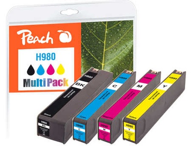 Peach, Peach Spar Pack Tintenpatronen kompatibel zu HP No. 980, Peach HP 980 4 Druckerpatronen (bk, c/m/y) ersetzt HP No. 980, D8J07A, D8J08A, D8J09A, D8J10A für z.B. HP OfficeJet Enterprise Color Flow X 585 z MFP