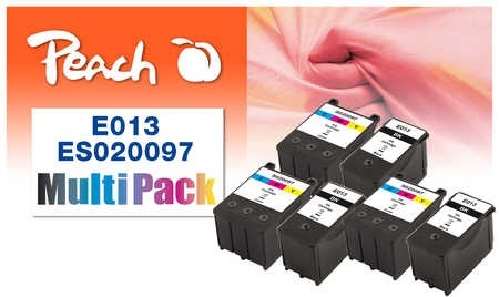 Peach, Peach Spar Pack Plus Tintenpatronen kompatibel zu Epson T013, S020097, Peach E50 6 Druckerpatronen bk ersetzt Epson T050, T013 für z.B. Epson Machjet 6000 C, Epson Machjet 830 C, Epson Machjet 830 CS, Epson Machjet 830