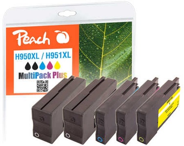 Peach, Peach Spar Pack Plus Tintenpatronen kompatibel zu HP No. 950XL, No. 951XL, Peach HP 950 XL 5 Druckerpatronen XL (2*bk, c/m/y) ersetzt HP No. 950XL, No. 951XL, CN045E*2, CN046E, CN047E, CN048E für z.B. HP OfficeJet Pro 8610 e-All-in-One